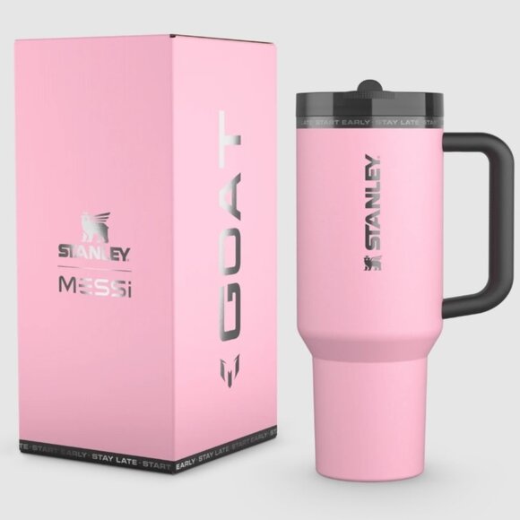 The Messi x Stanley Quencher ProTour Flip Straw Tumbler 40 OZ GOAT Pink NIB - Picture 1 of 10
